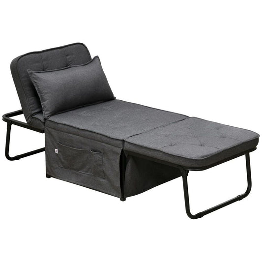 HOMCOM Folding Sleeper Chair Bed with Pillow and Side Pockets, Charcoal Grey