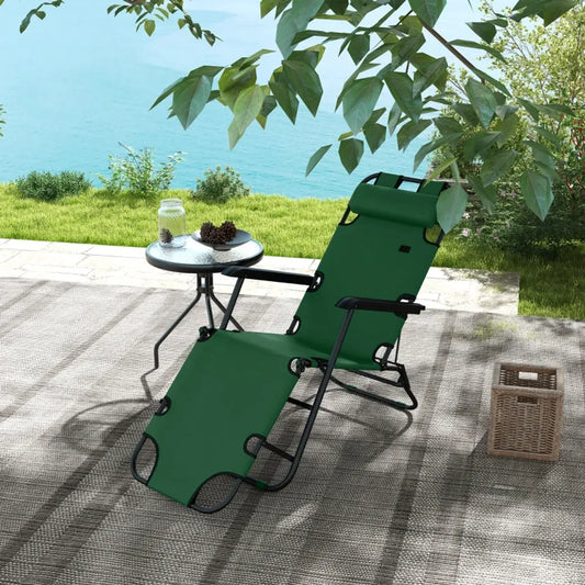 Premium Outsunny 2-in-1 Outdoor Folding Sun Lounger | Adjustable Back & Pillow | Green