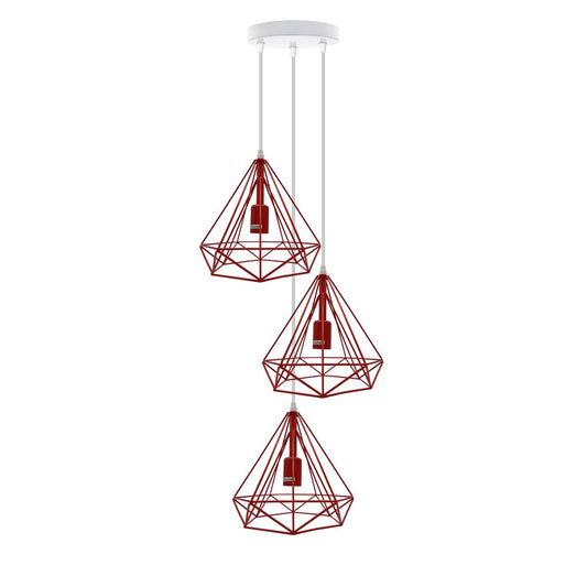 Vintage Industrial 3 Head Ceiling Pendant Lamp - Metal Cage Shade - Loft Style - E27 Base - High Quality - CE Certified