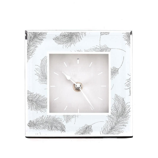 Lavish HESTIA Glass Grey Feathers Mantel Clock