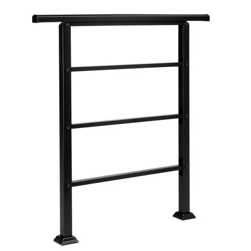 Handrails for Outdoor Steps, Wrought Iron Handrail Fits 1 or 3 Steps, Transitional Handrail with Installation Kit, Black（same as 66442124）