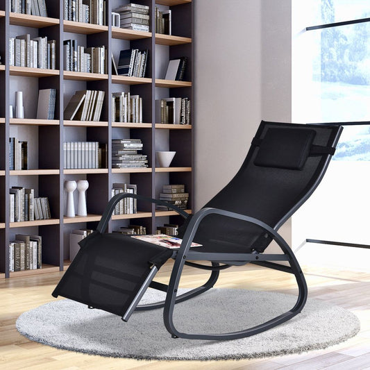 Metal Frame Zero Gravity Rocking Patio Chair - Black