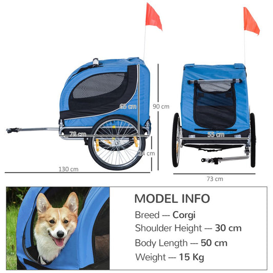 PawHut Steel Dog Bike Trailer Pet Cart Carrier for Bicycle Kit Water Resistant Travel Blue and Black