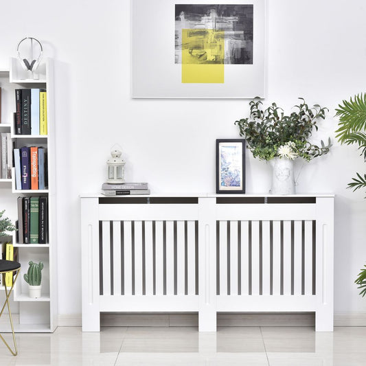 HOMCOM Slatted Radiator Cover Painted Cabinet MDF Lined Grill in White 152L x 19W x 81H cm