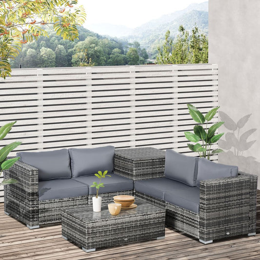 High-Quality 6PC Rattan Corner Sofa Set w/ Cushion - Grey
