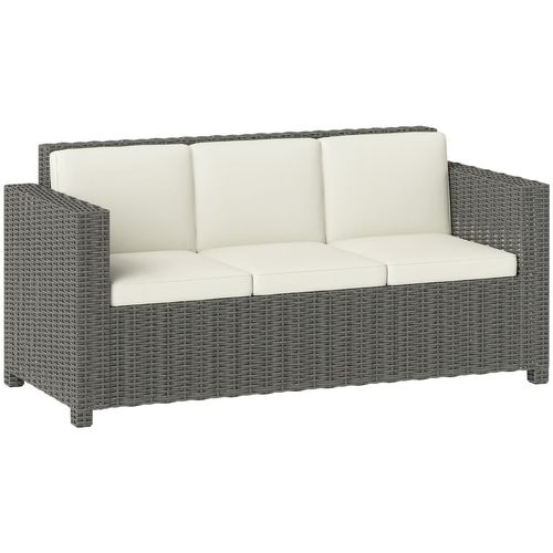 Outsunny Rattan Wicker 3-seater Sofa Chair Patio Furniture w/ Cushion Cream