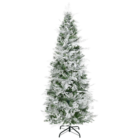 HOMCOM 6 Ft Snow Flocked Artificial Christmas Tree Xmas Pine Tree with Realistic Branches, Auto Open and Steel Base, Green