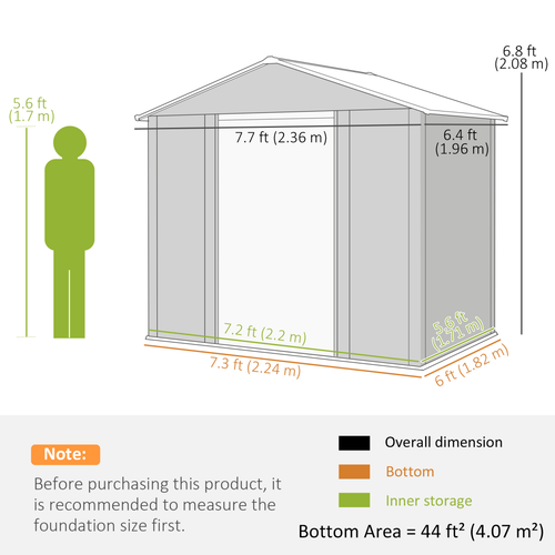 Outsunny 7.7x6.4ft Garden Shed, Tool Storage Sliding Door Wood Effect