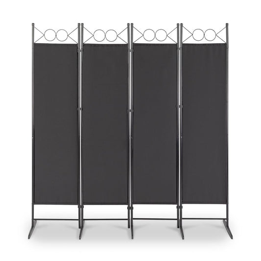 5.74FT 4-Fold Top With Shape 130g Polyester Cloth Plastic Feet Carbon Steel Frame Foldable Screen Black
