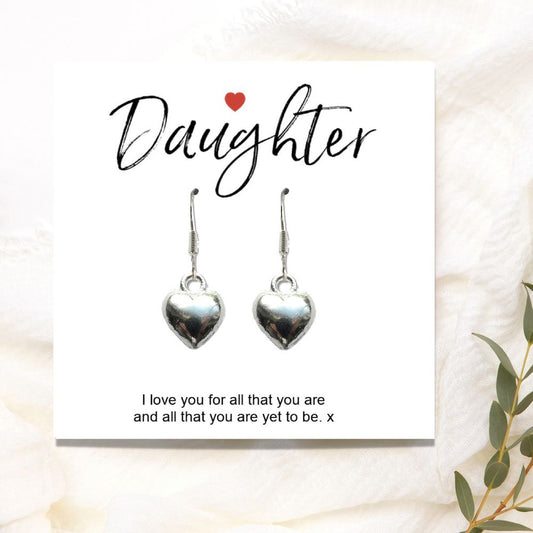 Heart Earrings with Daughter Message Card