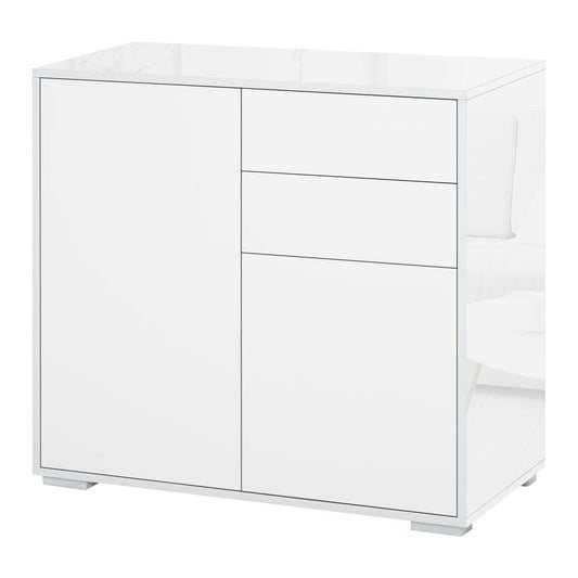 HOMCOM High Gloss Frame Sideboard, Side Cabinet, Push-Open Design with 2 Drawer for Living Room, Bedroom, White