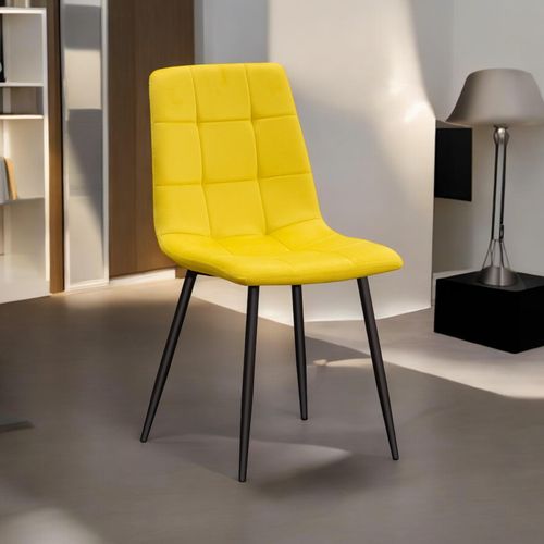 YELLOW FABRIC CHAIR BLACK METAL LEGS