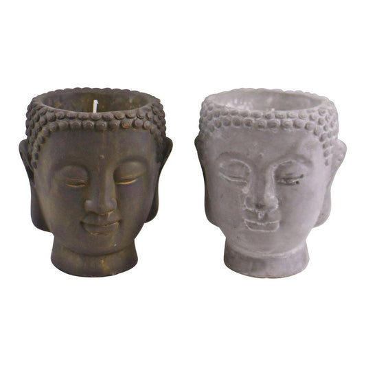 Pair of Cement Buddha Candles - Sandalwood Scented