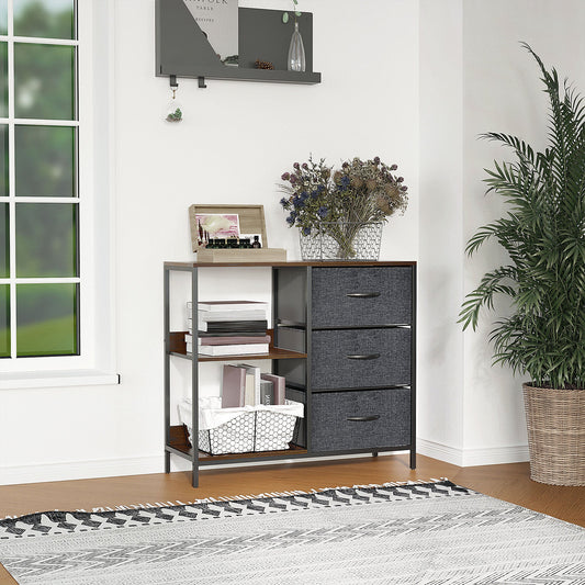 HOMCOM Chest of Drawers Storage  Dresser Cabinet Organizer with 3 Fabric Drawers and 2 Display Shelves for Living Room, Bedroom, Hallway, Black