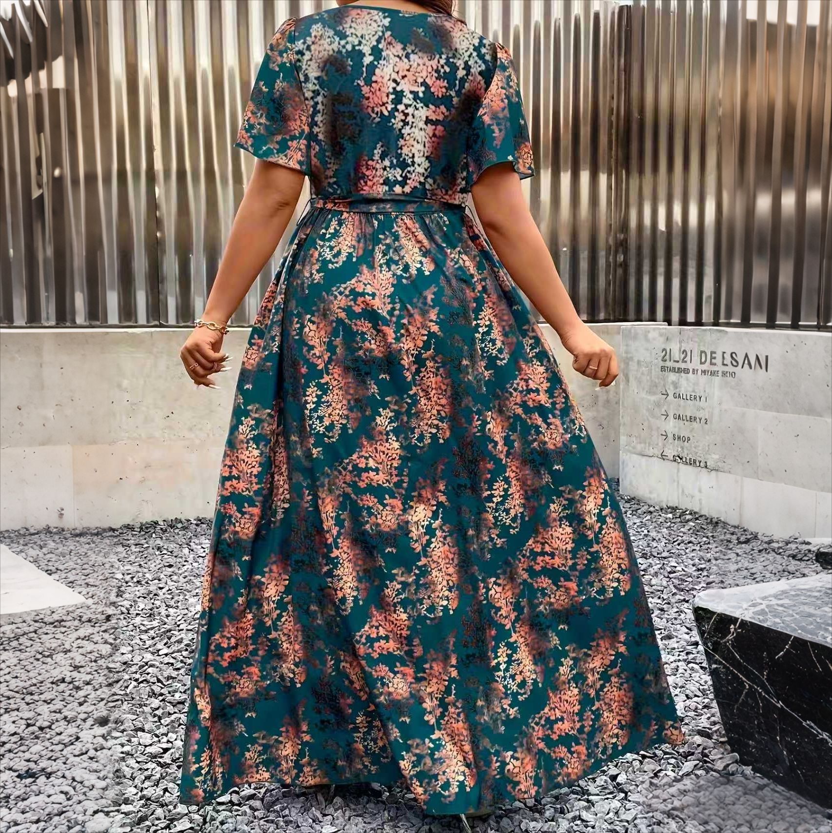 V-Neck Floral Wrap Dress With Flared Sleeves And Side Slit For Women | Luxury Home Accessories | Heulog Glow