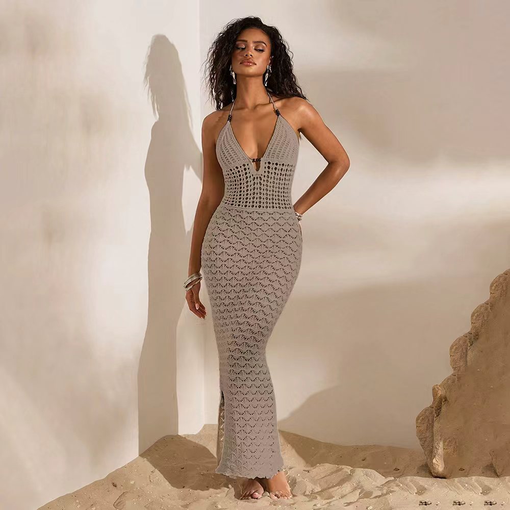 V-neck Knitted Cutout Beach Dress Bikini Swimsuit One-piece Dress | Luxury Home Accessories | Heulog Glow