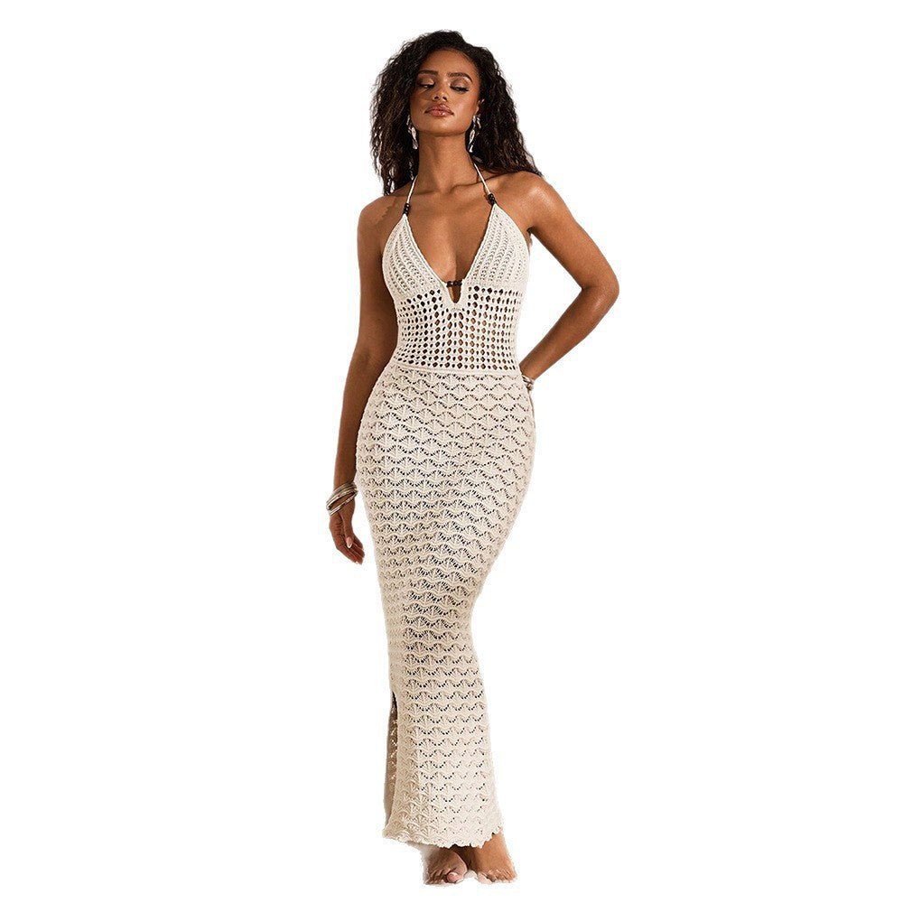 V-neck Knitted Cutout Beach Dress Bikini Swimsuit One-piece Dress | Luxury Home Accessories | Heulog Glow