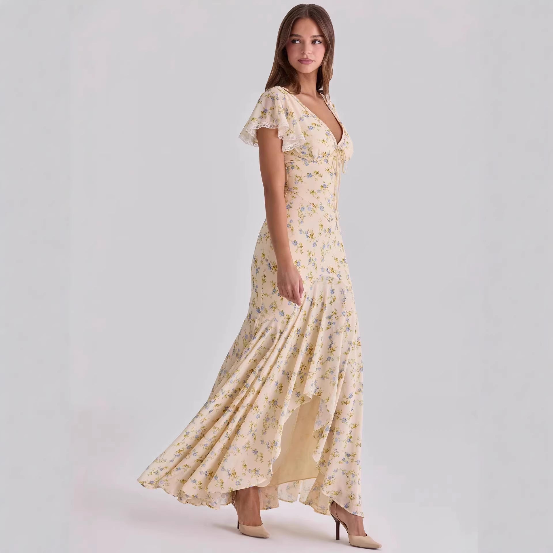 V-neck Long Flowing Maxi Dress For Women | Luxury Home Accessories | Heulog Glow