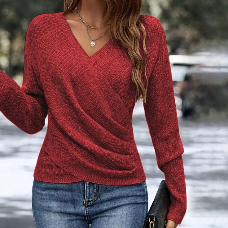 V-neck Long Sleeve Cross Solid Color Knitted Sweater | Luxury Home Accessories | Heulog Glow