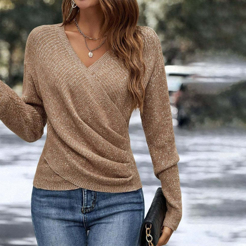 V-neck Long Sleeve Cross Solid Color Knitted Sweater | Luxury Home Accessories | Heulog Glow