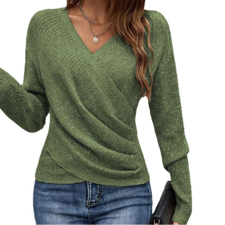 V-neck Long Sleeve Cross Solid Color Knitted Sweater | Luxury Home Accessories | Heulog Glow
