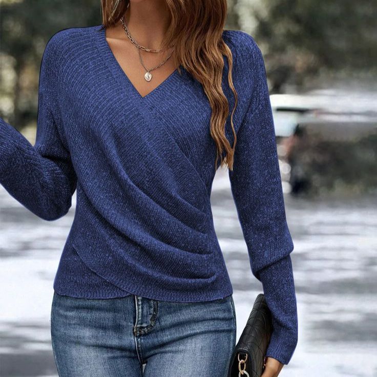 V-neck Long Sleeve Cross Solid Color Knitted Sweater | Luxury Home Accessories | Heulog Glow