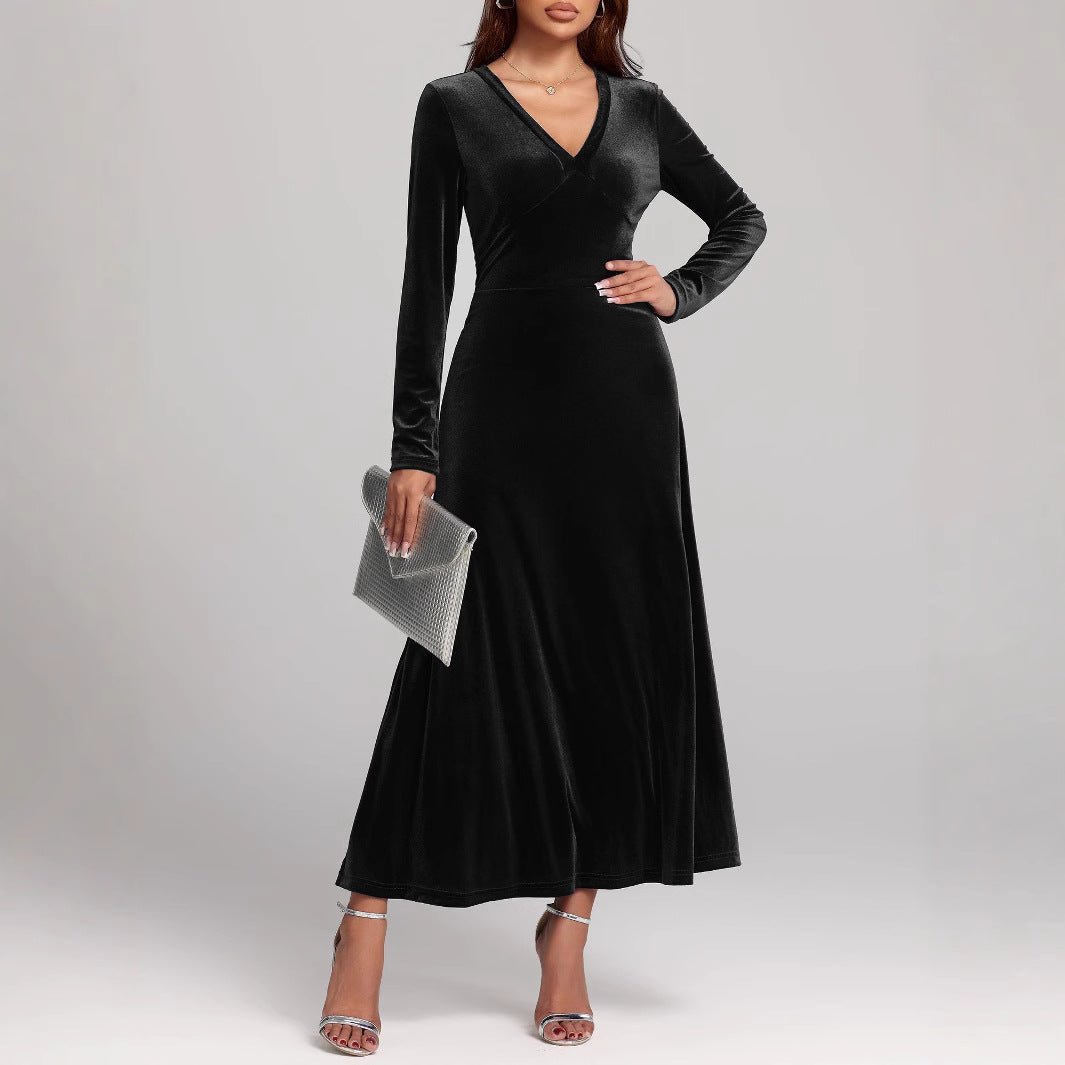 V-neck Long Sleeve Evening Dress Pleuche Dress | Luxury Home Accessories | Heulog Glow