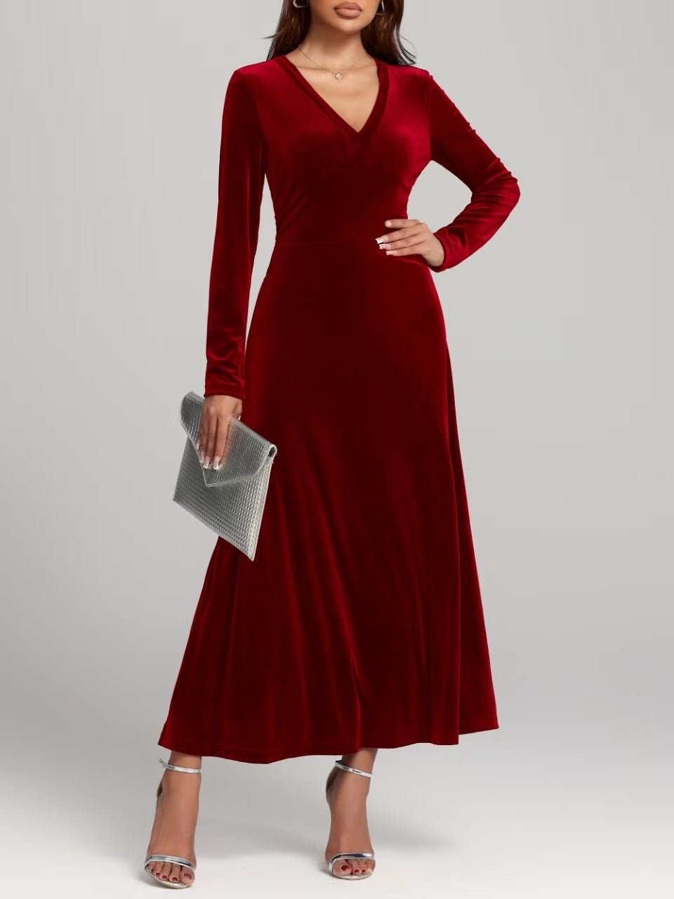 V-neck Long Sleeve Evening Dress Pleuche Dress | Luxury Home Accessories | Heulog Glow