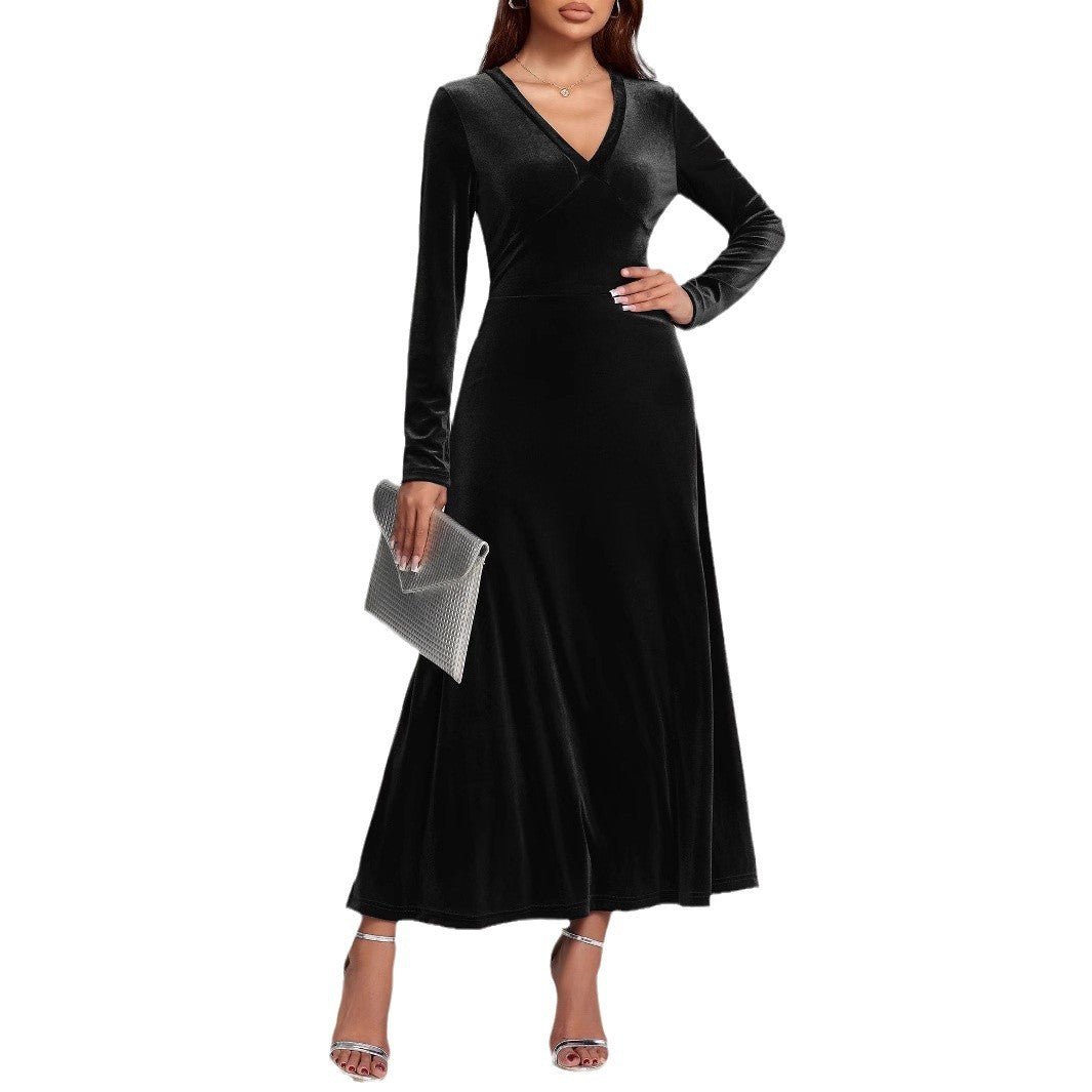 V-neck Long Sleeve Evening Dress Pleuche Dress | Luxury Home Accessories | Heulog Glow