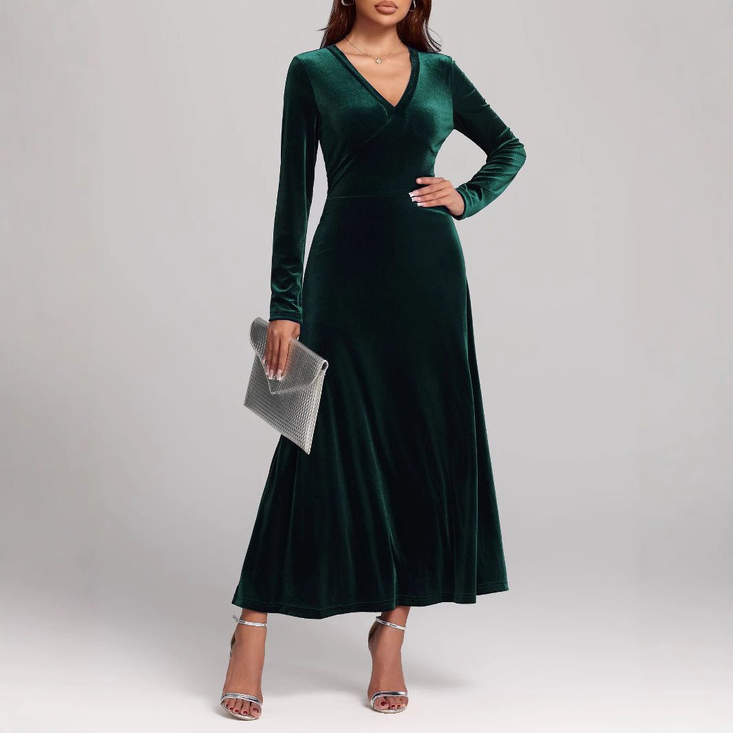 V-neck Long Sleeve Evening Dress Pleuche Dress | Luxury Home Accessories | Heulog Glow