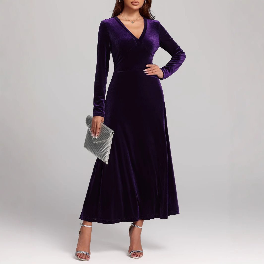 V-neck Long Sleeve Evening Dress Pleuche Dress | Luxury Home Accessories | Heulog Glow