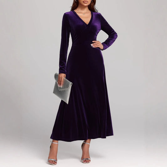 V-neck Long Sleeve Evening Dress Pleuche Dress | Luxury Home Accessories | Heulog Glow