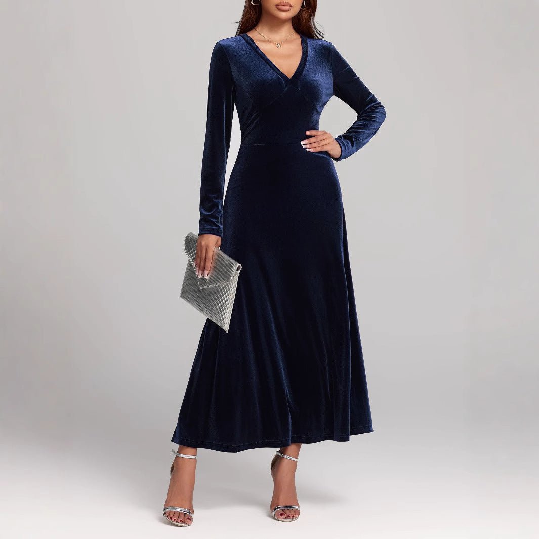 V-neck Long Sleeve Evening Dress Pleuche Dress | Luxury Home Accessories | Heulog Glow