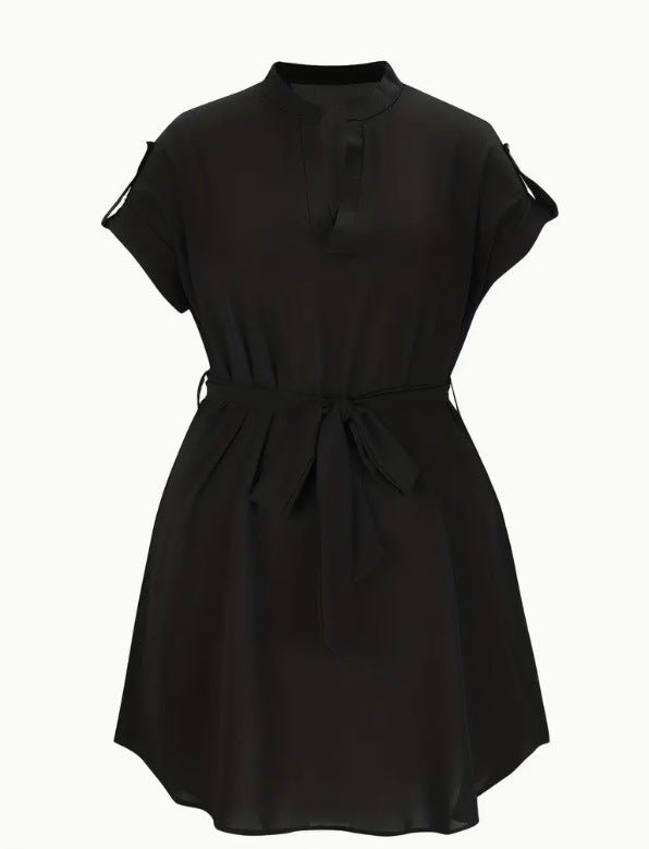 V-neck Short Sleeve Dress With Belt Summer Fashion Bowknot Dresses For Women Clothing | Luxury Home Accessories | Heulog Glow