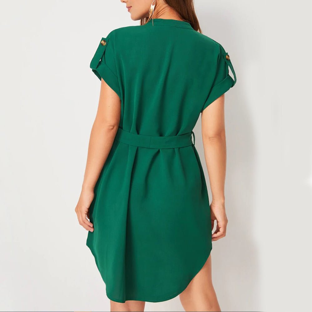 V-neck Short Sleeve Dress With Belt Summer Fashion Bowknot Dresses For Women Clothing | Luxury Home Accessories | Heulog Glow