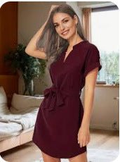 V-neck Short Sleeve Dress With Belt Summer Fashion Bowknot Dresses For Women Clothing | Luxury Home Accessories | Heulog Glow