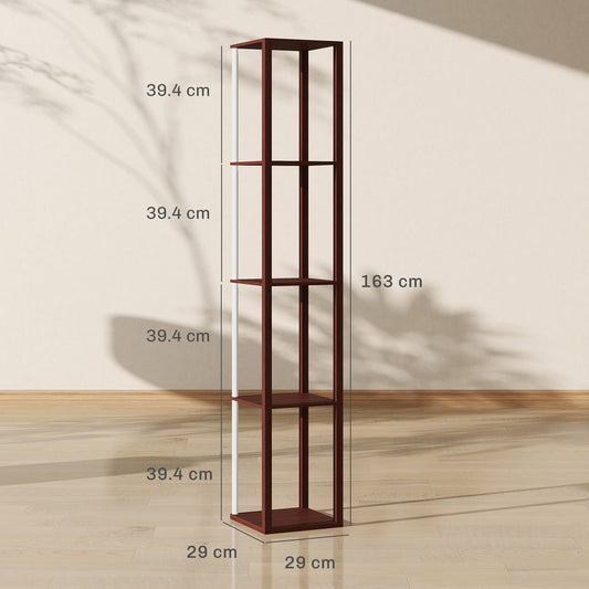HOMCOM RGB LED Floor Lamp with Shelves, Modern Dimmable Standing Lamp with Remote Control, Adjustable Brightness & Speed for Living Room, Bedroom, Office, Brown