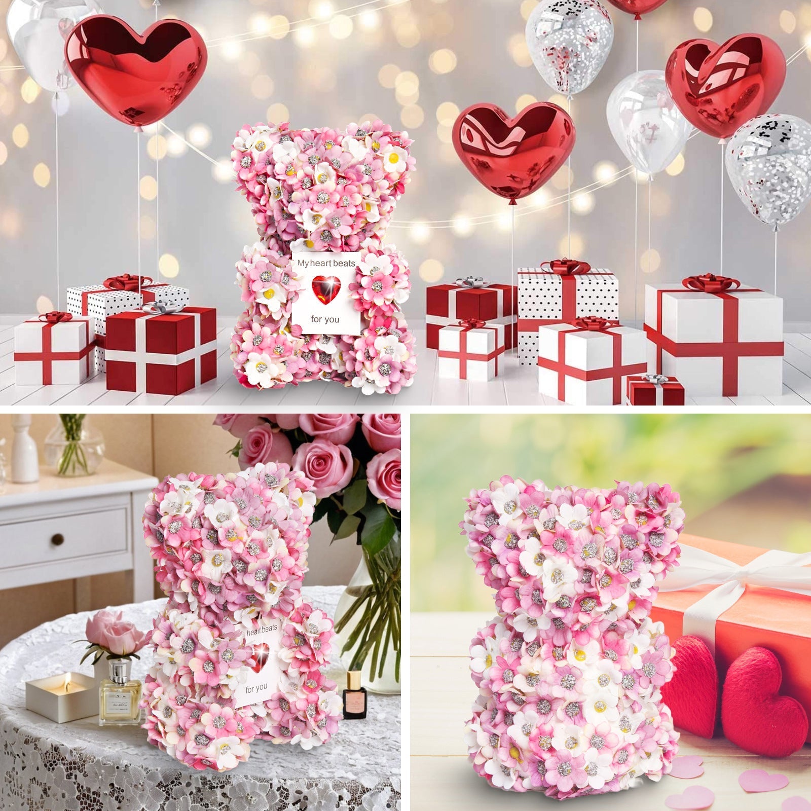 Valentine's Day Artificial Rose Bear Handmade Gift | Luxury Home Accessories | Heulog Glow