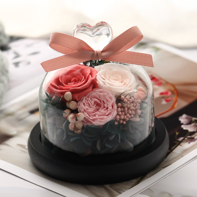 Valentine's Day Birthday Gift Gift Box Glass Cover Big Rose Immortal Flower | Luxury Home Accessories | Heulog Glow
