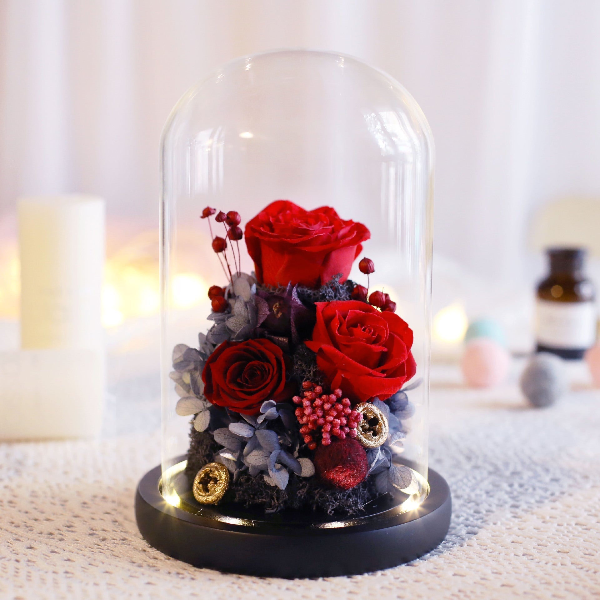Valentine's Day Birthday Gift Gift Box Glass Cover Big Rose Immortal Flower | Luxury Home Accessories | Heulog Glow
