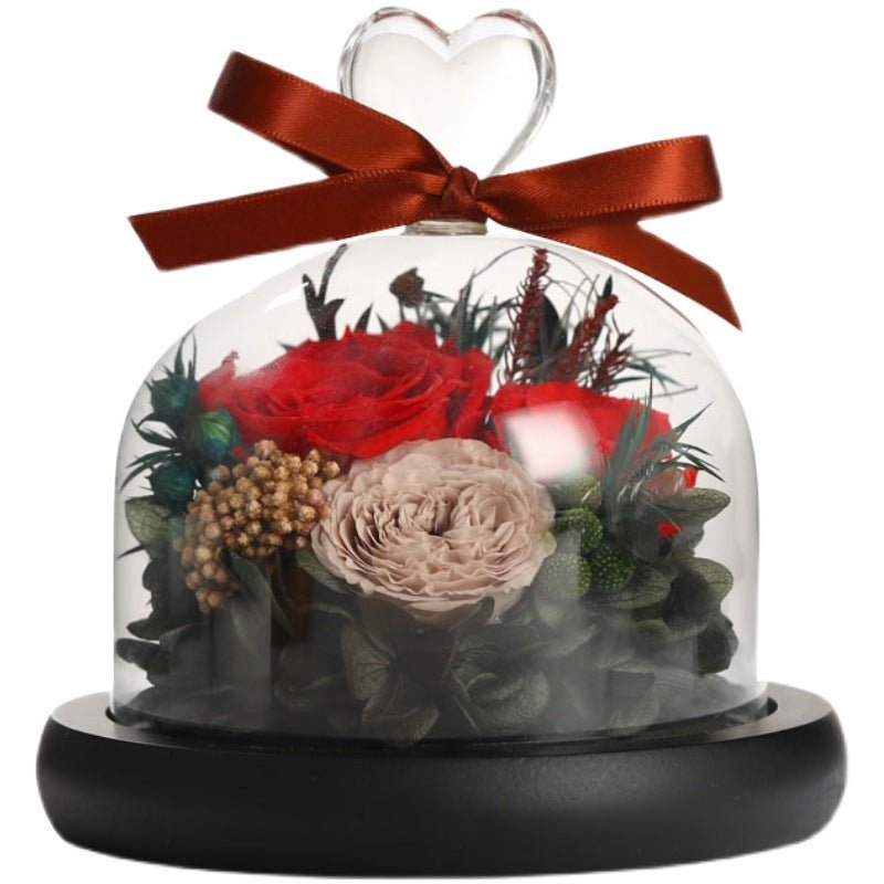 Valentine's Day Birthday Gift Gift Box Glass Cover Big Rose Immortal Flower | Luxury Home Accessories | Heulog Glow