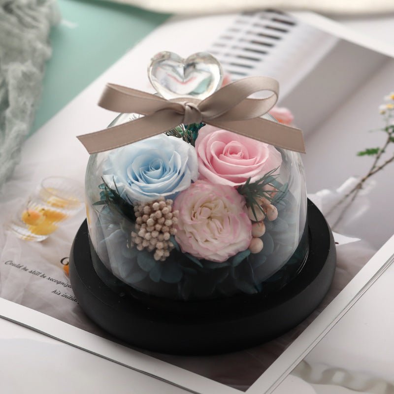Valentine's Day Birthday Gift Gift Box Glass Cover Big Rose Immortal Flower | Luxury Home Accessories | Heulog Glow