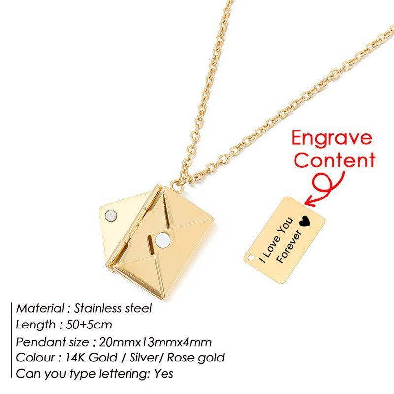 Valentine's Day Gift Envelope Engraved Necklace | Luxury Home Accessories | Heulog Glow