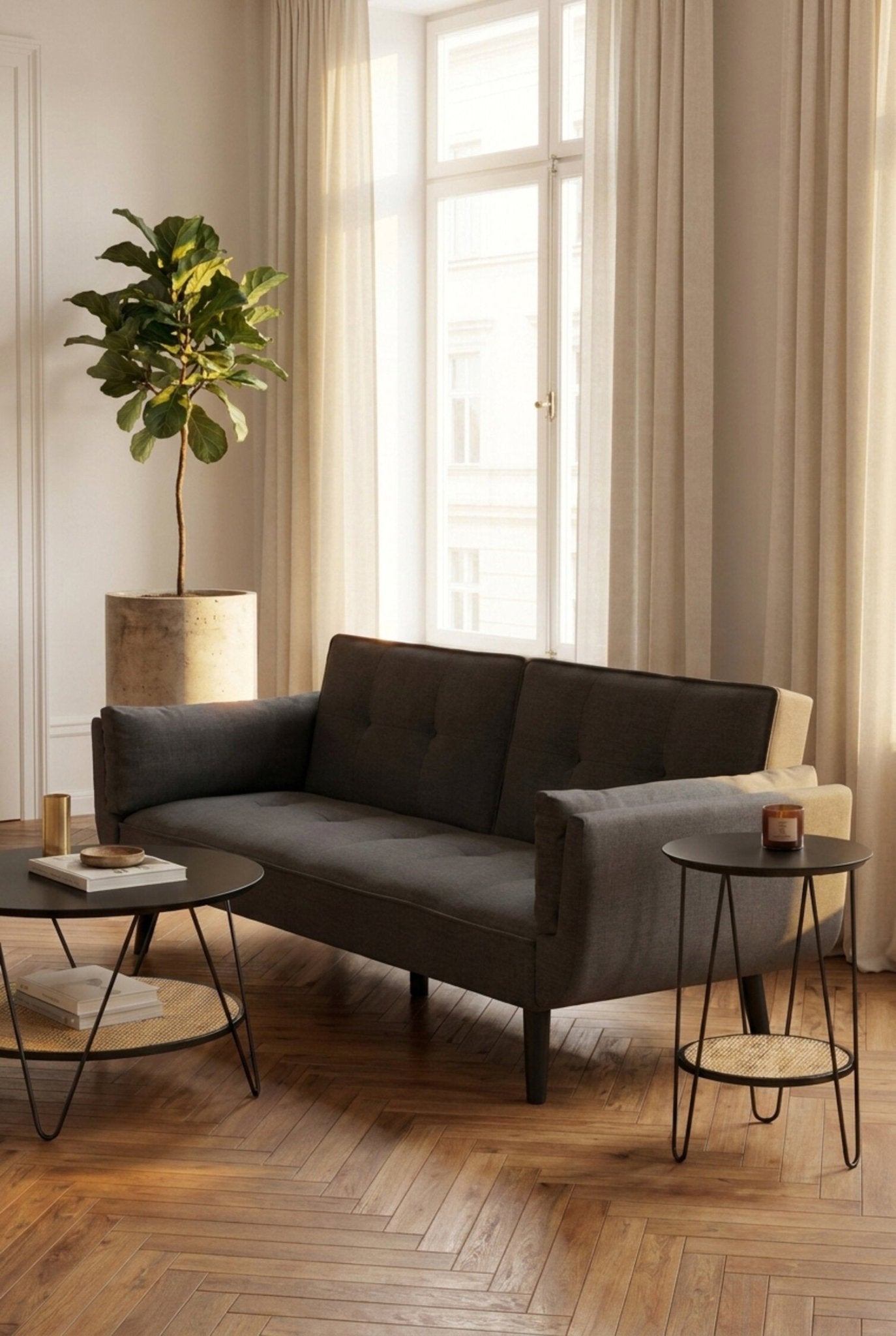 Valerie 3 Seat Dark Grey Sofa Bed | Luxury Home Accessories | Heulog Glow