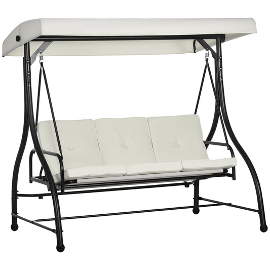 Outsunny 3 Seater Canopy Swing Chair Porch Hammock Bed Rocking Bench Cream White