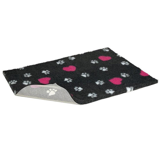 VetBed Nonslip Charcoal with Cerise Hearts & White Paws 91cm x 61cm | Luxury Home Accessories | Heulog Glow