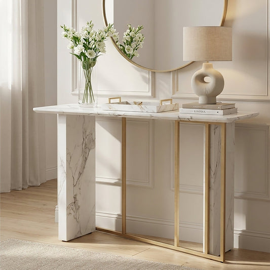 Vieste White Marble Effect Console Table | Luxury Home Accessories | Heulog Glow