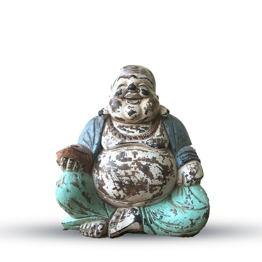 Vintage Blue Mint Hand Carved Buddha Statue - 30cm - Happy Buddha | Luxury Home Accessories | Heulog Glow