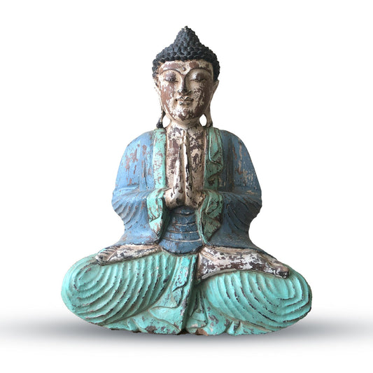 Vintage Blue Mint Hand Carved Buddha Statue - 40cm - Welcome | Luxury Home Accessories | Heulog Glow
