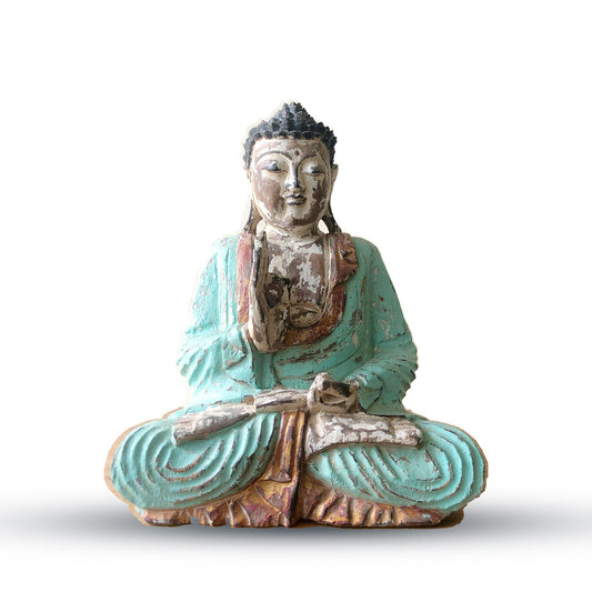 Vintage Mint Hand Carved Buddha Statue - 30cm - Teaching Transmission | Luxury Home Accessories | Heulog Glow